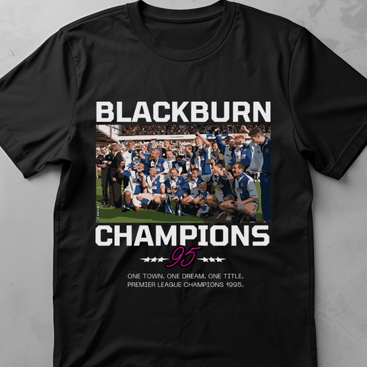 Champions 95 (Blackburn Rovers) - flatlay tee mockup
