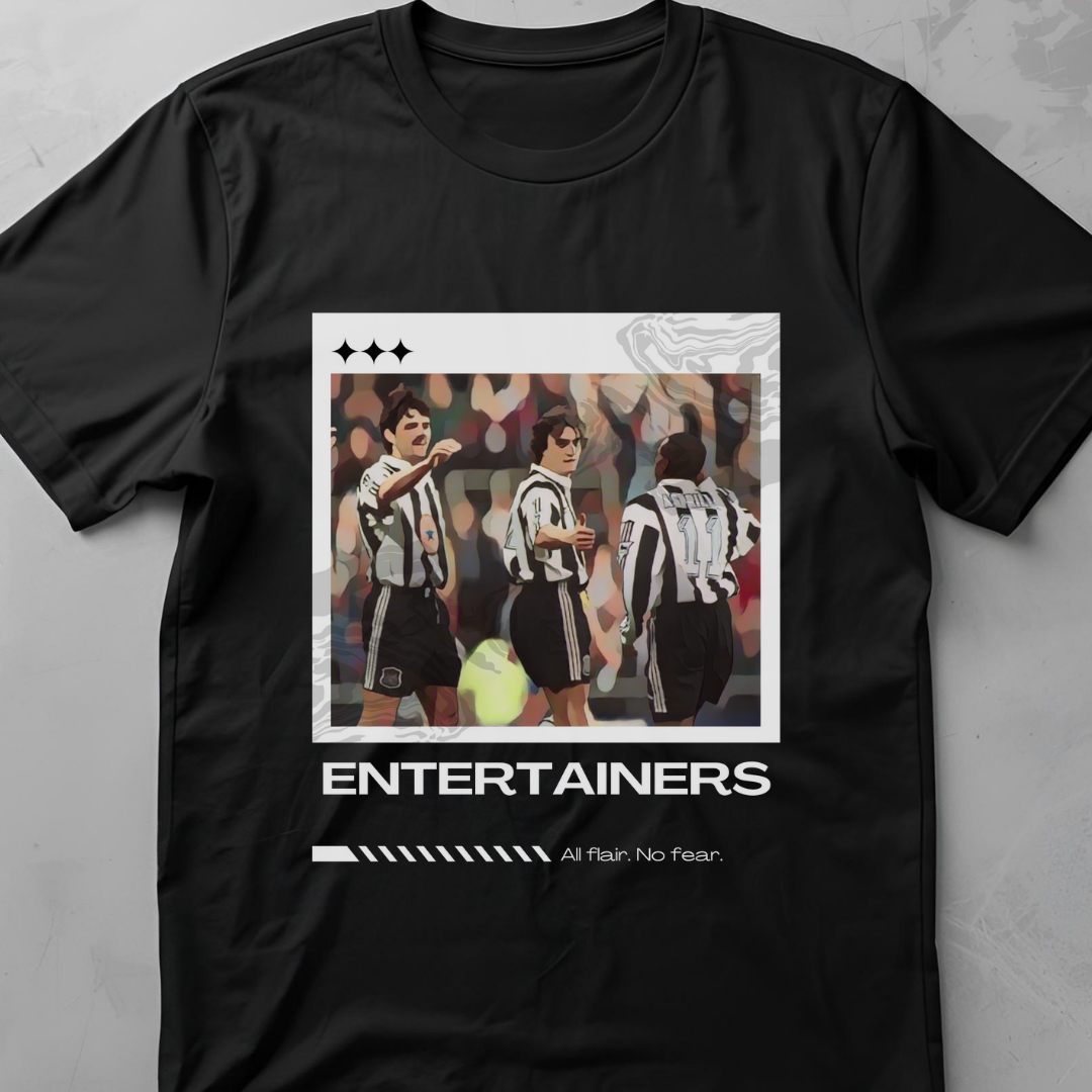 The Entertainers (Newcastle 95-97) - flatlay tee mockup