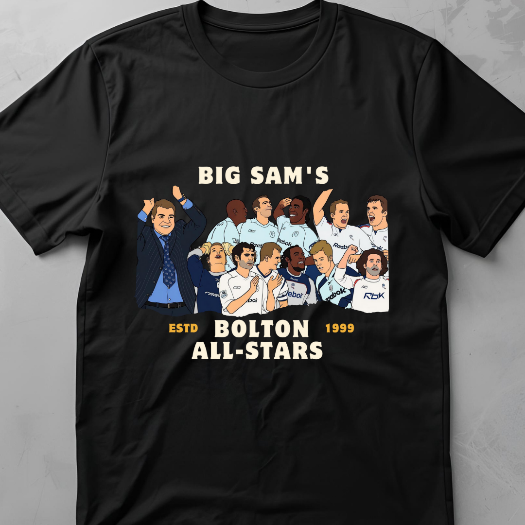 Big Sam's All-Stars (Bolton) - flatlay tee mockup