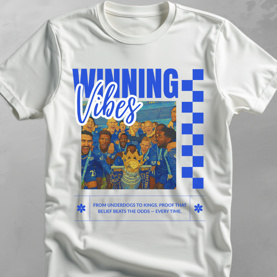 Winning Vibes (Leicester 2016) - flatlay tee mockup